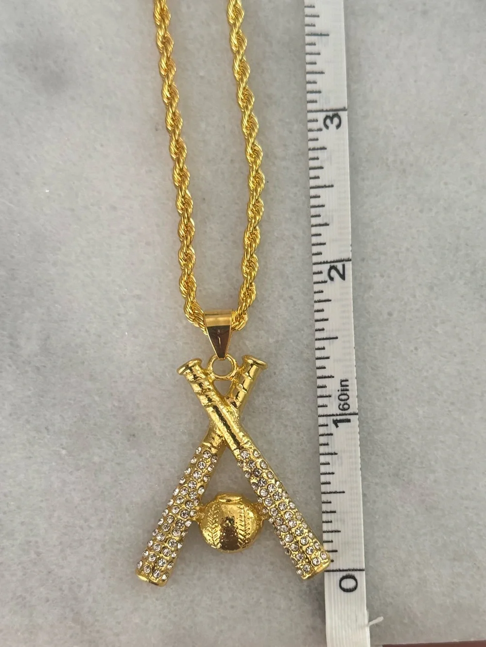 Gold Crystal Pave Baseball Necklace   Brand New